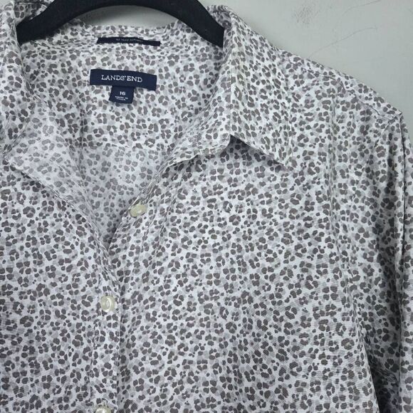 Lands End Womens Leopard Print Button Up Top Size 16 Grey Long Sleeve Career - Picture 3 of 7